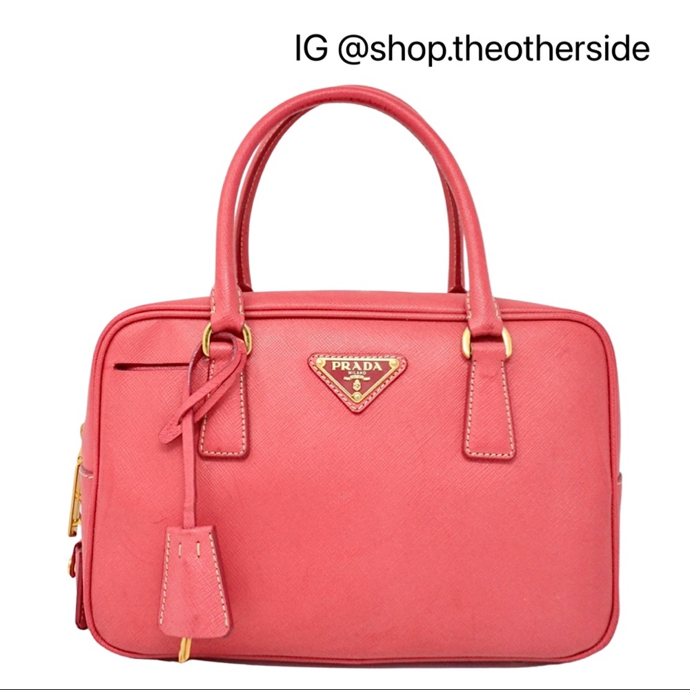 Prada Saffiano Lux Bauletto Bag in Red Pink